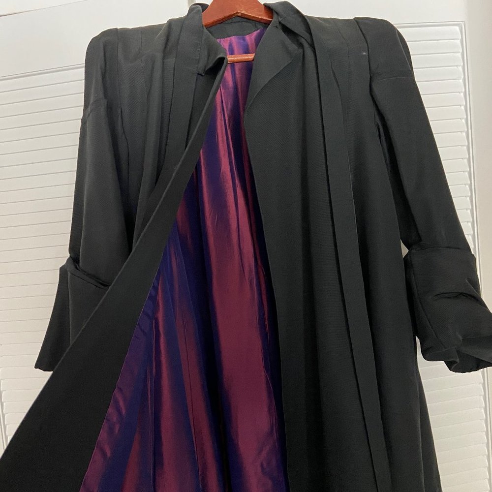 Vintage Satin Black and Plum Winter Coat - Circa 1940s